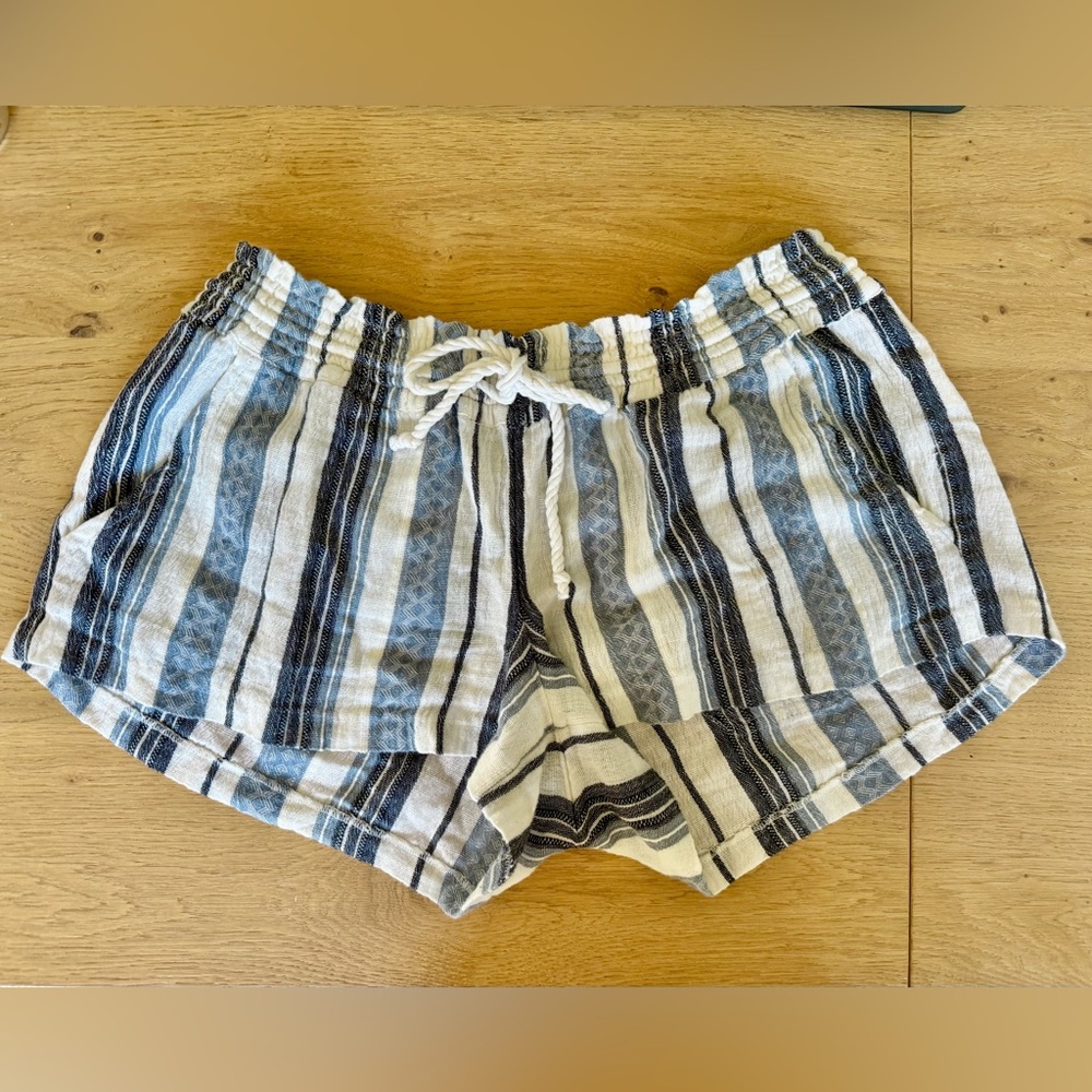 Roxy Blue and White Stripe Drawstring Shorts